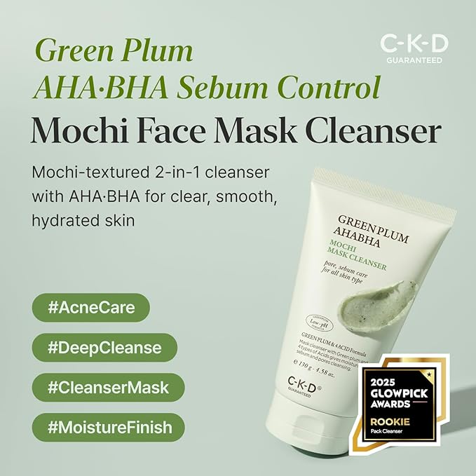 CKD Green Plum AHA BHA Clay Mask Cleanser, Removes Blackheads & Sebum