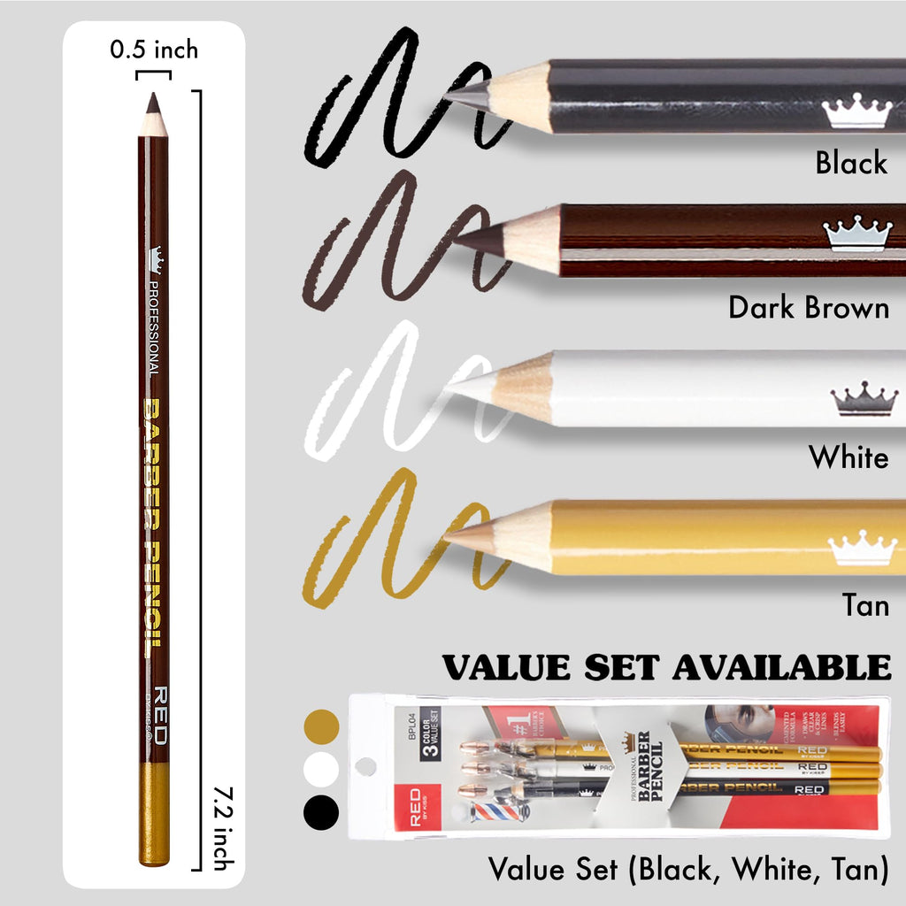 Red by Kiss 3PCS Barber Pencil with Built-in Sharpener Edge Hairline Razor Trace Pencils Beard Guide Beard and Hairline Outliner Pencils, Beard Shaping Pencils for Men (White)