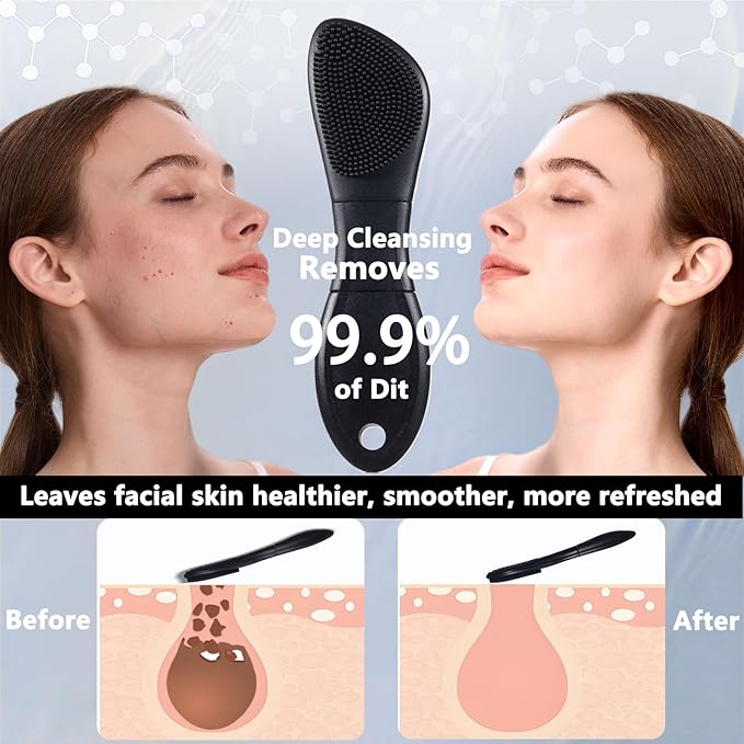PeaKalo Silicone Face Scrubber Black Head Remover for Face- Appliances for Removing Make-up for Deep Cleansing Blackhead Remover Tools Face Spatula Makeup Removal Washing Brushes Pore Cleaner (Black)