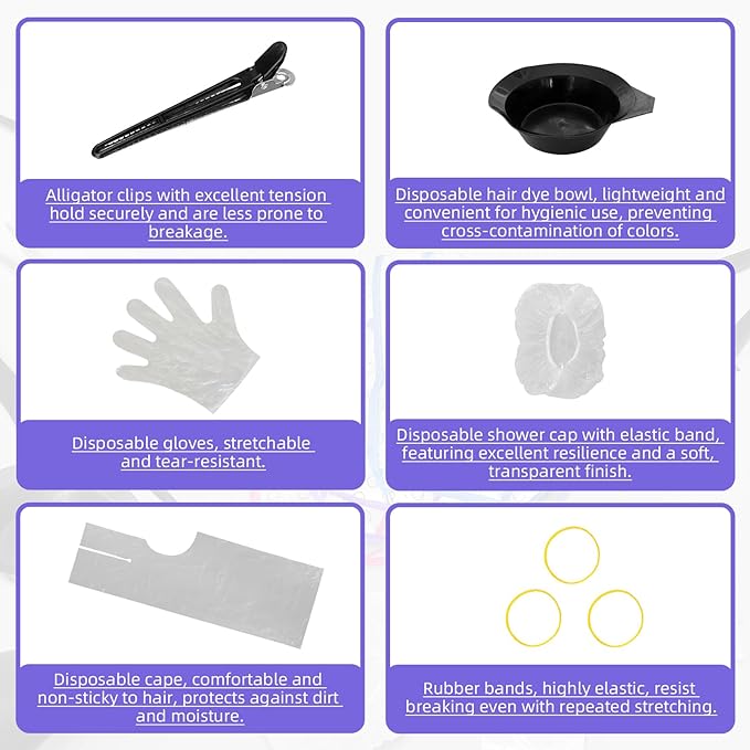 53Pcs Highlighting Cap Kit, 5 Pieces Highlight Hair Cap with 3Pcs Plastic Hooks and 45 pcs Hair Dye Tools, for professional hair styling and dyeing