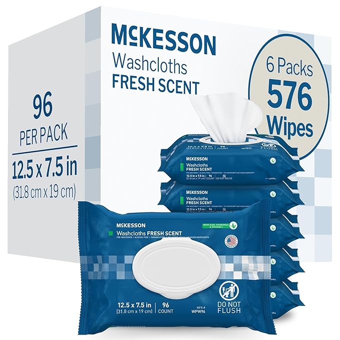 McKesson Washcloth Wipes, Scented, Adult Wet Wipes, 6 Pack, 576 Washcloths
