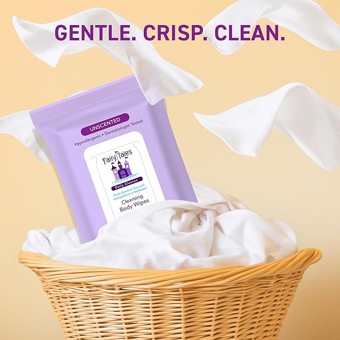 Fairy Tales Daily Cleanse XL Wipes for Kids – Extra Large Body Wipes, Gentle Disposable Washcloths, Unscented, Alcohol Free Cleansing Cloths – 5 pk (100ct total)