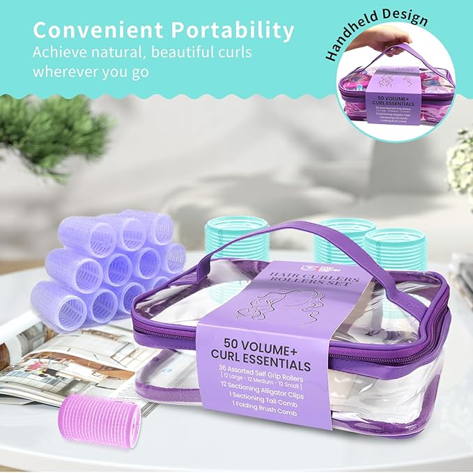 Hair Rollers Set 50Pcs with Clips for Long Short Medium Hair, Heatless Curls 36PCS for Hair, Sleep In Curlers for Comb Blowout Look Gift Set for Girls Women
