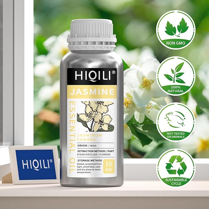 HIQILI Jasmine Essential Oil for Diffuser, Hair & DIY Perfume