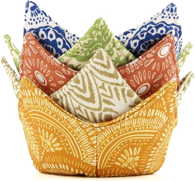 ROGITU Cotton Microwavable Bowl Cozy, Microwave-Safe Hot Bowl Holders, Soup Bowl Cozy Bowl Hot Pads (A)