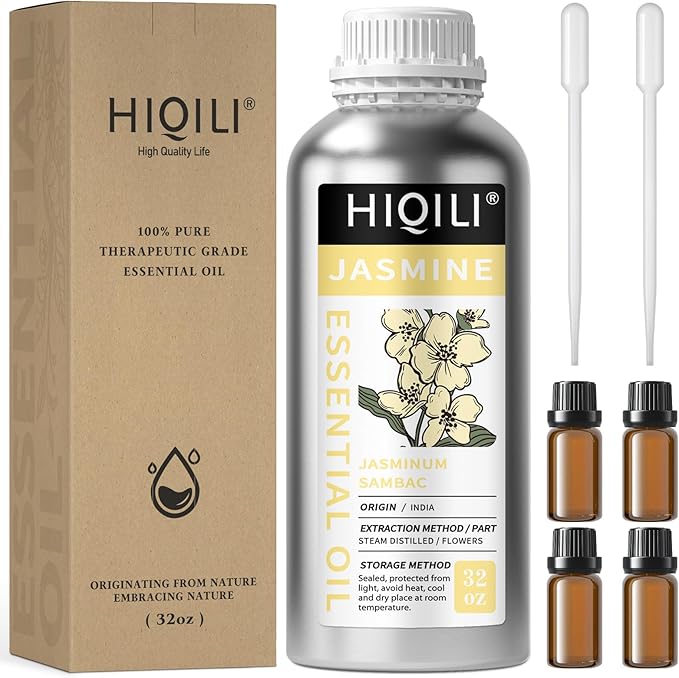 HIQILI Jasmine Essential Oil for Diffuser, Hair & DIY Perfume