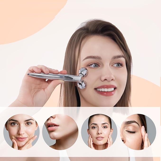 InfiniteRelax Metal Facial Roller Massager, 3D Cooling Face Massage Tool for Reduce Puffiness, Remove Eye Wrinkles, Face Lifting, Increase Firmness, Anti-Aging, Skin Tightening