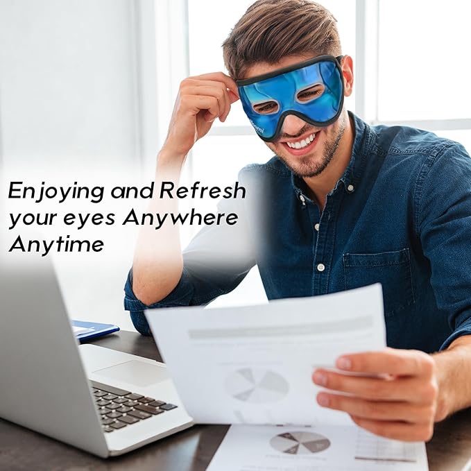 BeHoomi 2Packs Cooling Eye Masks, Ice Eye Mask Cold Compress for Eyes, Reusable Cold Gel Eye Mask for Eye Relaxation, Comfort Snug Fit, Eye Cover for Home, Office, Black & Blue