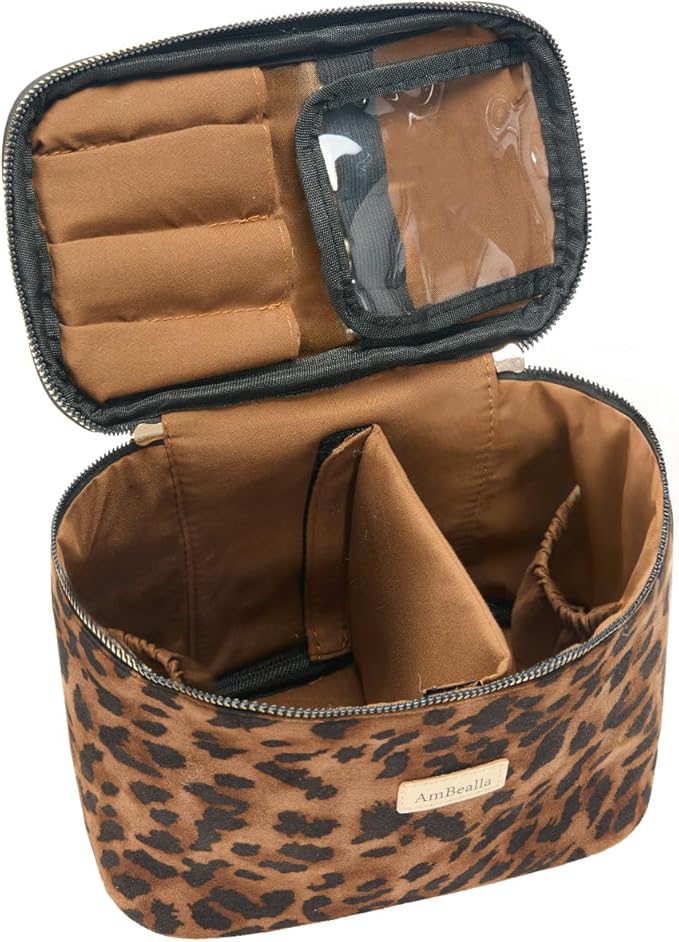 AmBealla Cosmetic Bag Large Makeup Travel Case with Brush Holder,Waterproof Makeup Bag Organizer with Hanging Hook,Travel Toiletry Bag for Women,Sweet&Stylish for Girls,Red Apple