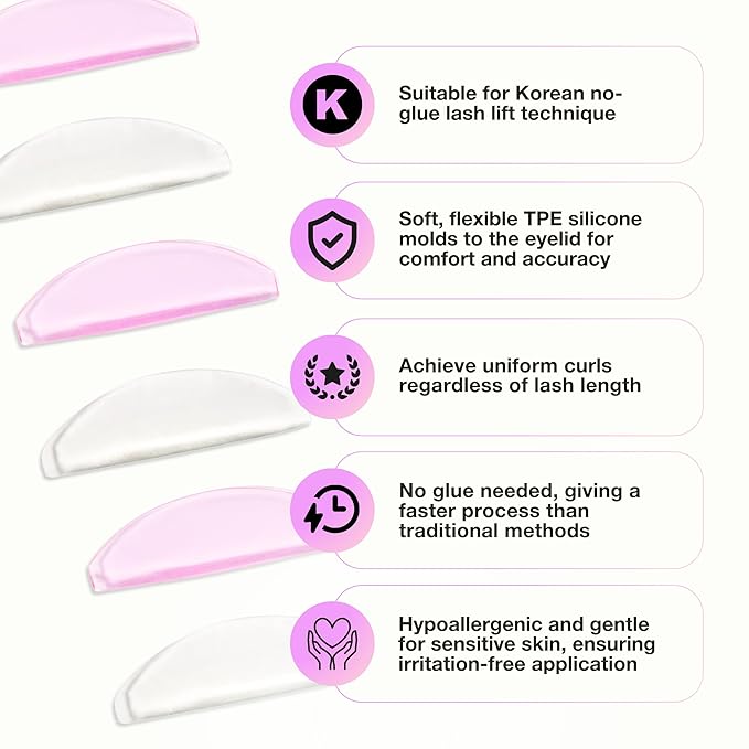 Curacoro Korean Lash Lift Shields, 4 Pcs Self-Adhesive Silicone Rods