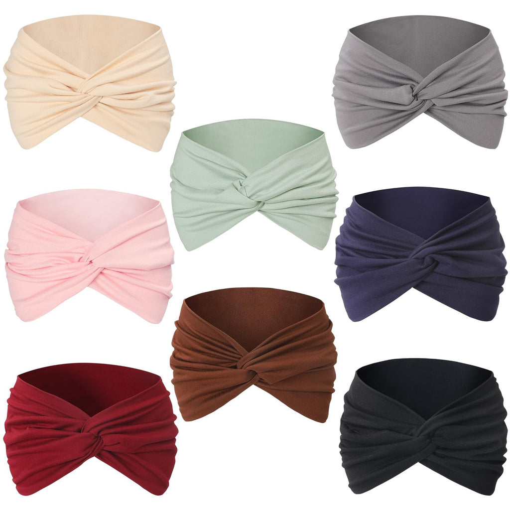 8 Pcs Stretchy Headbands for Women, Absorbed Sport Headband Soft Twist Knotted Hairbands for Daily Life Yoga Workout(Widen)