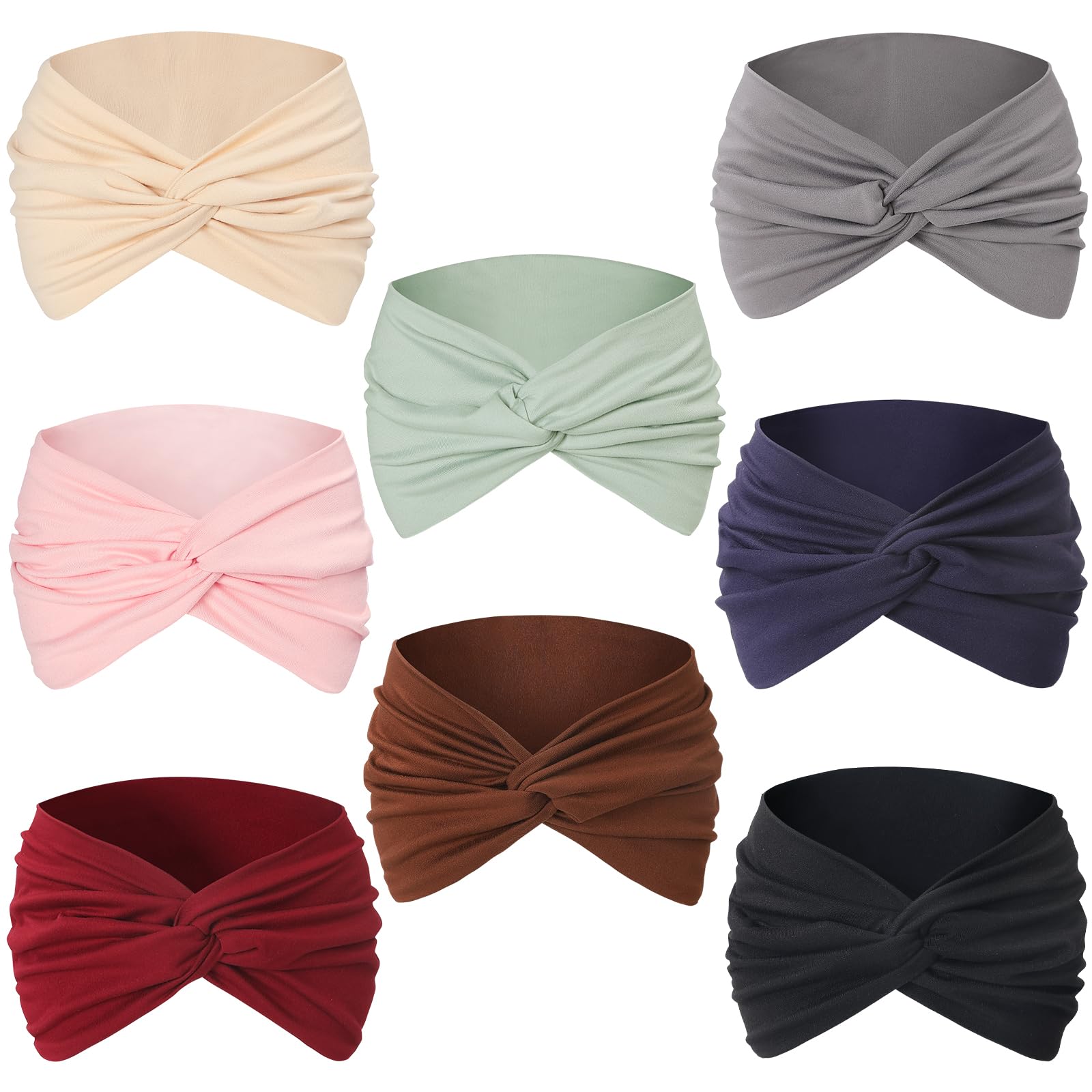 8 Pcs Stretchy Headbands for Women, Absorbed Sport Headband Soft Twist Knotted Hairbands for Daily Life Yoga Workout(Widen)