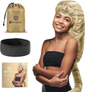 Bonnet Hair Dryer Attachment - Bonnet Hood Dryer with Headband That Reduces Heat Around Ears and Neck, Use for Hair Styling, Hair Drying, Curling and Deep Conditioning (Extended Version, Gold)