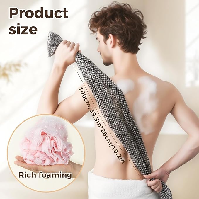 Exfoliating Shower Towel, 2-in-1 Towel, Premium Scrub Wash Cloth for Body Face, Exfoliating Towels-Body Scrubber with 2 Sides for All Skin Types (Black)