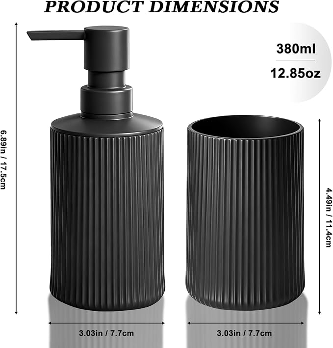 Fooguila Bathroom Set Accessories, Black Soap Dispenser and Toothbrush Holder Complete 2 Piece Plastic Hand Dish Soap Counter Set for Modern Decor