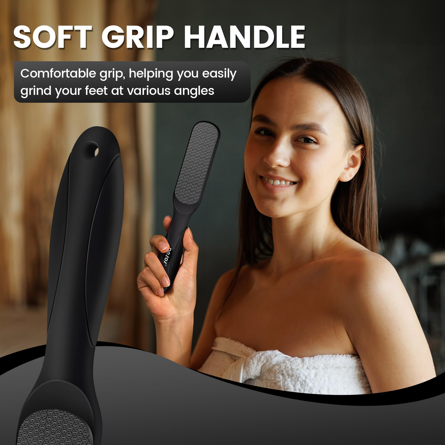 BEZOX Double-Sided Glass Foot File Callus Remover(1 PCS), Foot Scrubber for Dead Skin, Smooth Feet Pedicure Tools for Feet, Pumice Stone for Feet, Heel Scraper for Cracked Heels - Black