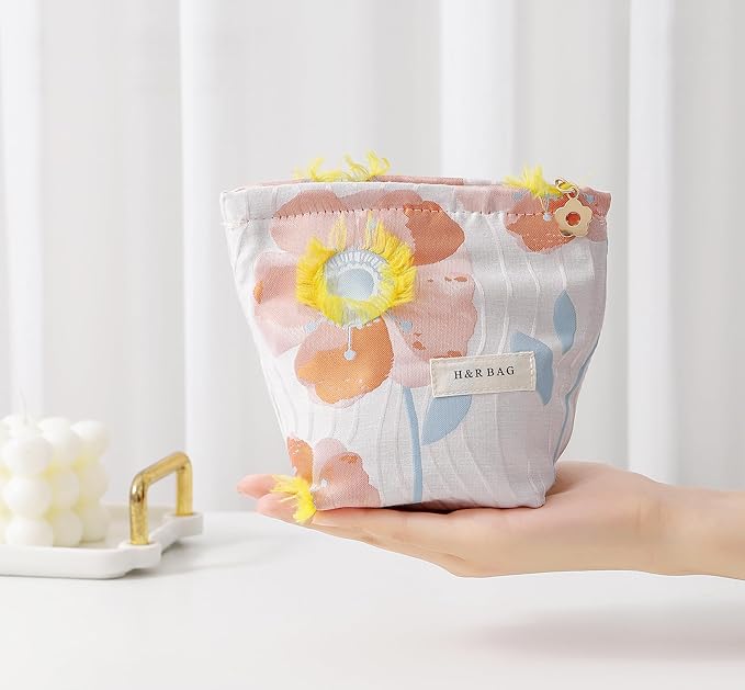 getgto 2 Pcs Makeup Bags, Large Cosmetic Bag Travel Toiletry Bag Organizer for Women, Embroidery Craft, Floral Makeup Bag Small Cosmetic Pouch Purse with Zipper Gifts for Girls Teen