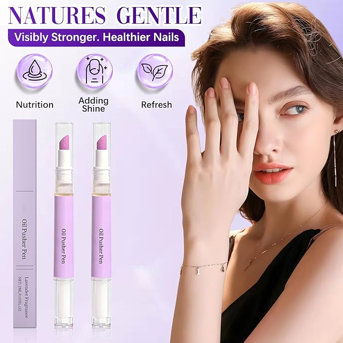 2pcs 2-in-1 Cuticle Oil Pusher Pen, 2026 New Ceramic Cuticle Pusher & Oil Pen, Nail Care Tool for Dry Damaged Nails Hangnails Moisturiz Polish Brighten