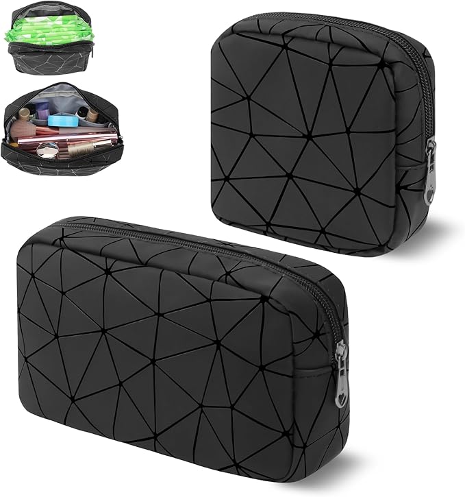 Likesing Period Bag for Teen Girls, Leather Sanitary Napkin Storage Bag, Portable Menstrual Pad Bag Period Pads Pouch, Small Make Up Bags(Black)