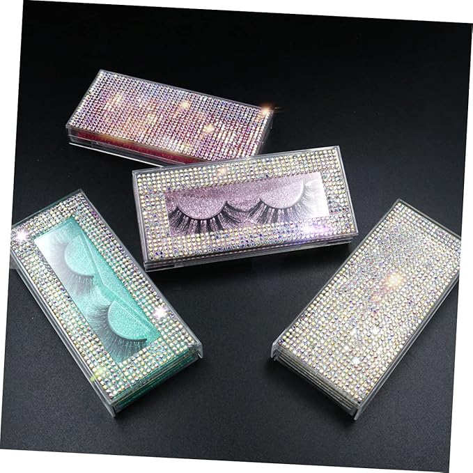 SOESFOUFU Shiny Eyelash Storage Case Set 2pcs Rhinestone Lash Containers Stylish Convenient
