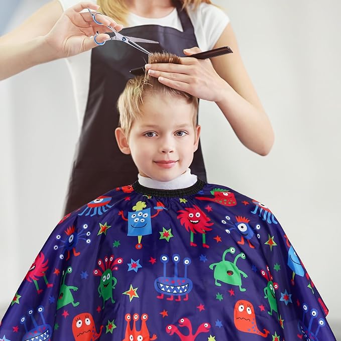 YELEGAI Kids Hair Cutting Cape (2 Pack) Professional Children Salon Barber Apron for Boys and Girls (Cartoon Robot & Cartoon Monster)