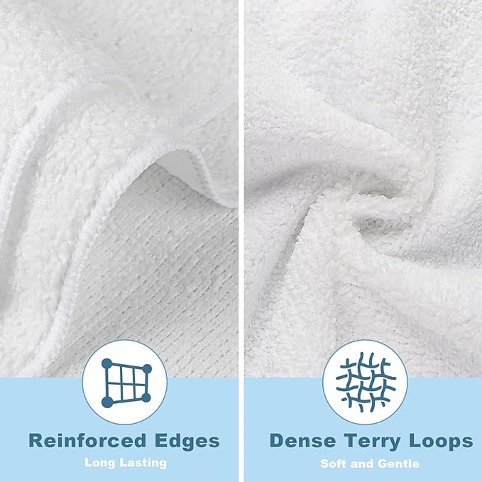HOMEXCEL Microfiber Washcloths Towel Pack of 50, 12" x 12" Highly Absorbent and Soft Face Towels Wash Cloths for Bathroom, Gym, Hotel and Spa, Fast Drying Multi-Purpose Cleaning Cloth, White