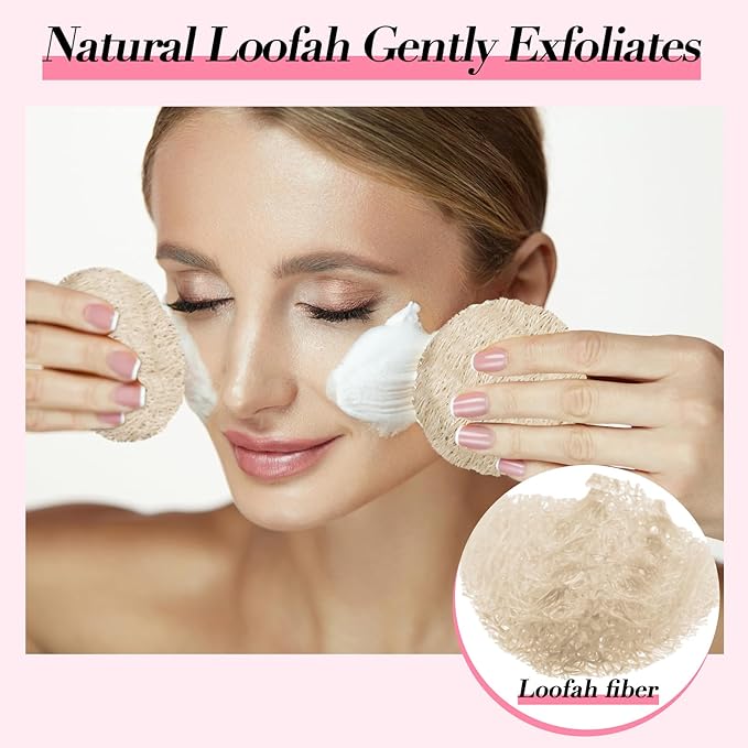 Bokon 100 Pcs Loofah Exfoliating Face Pads 2.36 Inches Round Natural Loofah Sponge Body Face Scrubber Remove Dead Skin Facial Pad Bulk for Bath Shower Spa Skin Cleaning Women Men (Beige)
