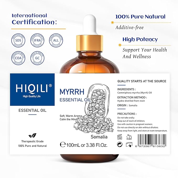 HIQILI Myrrh Essential Oil for Skin, DIY Candle & Diffuser