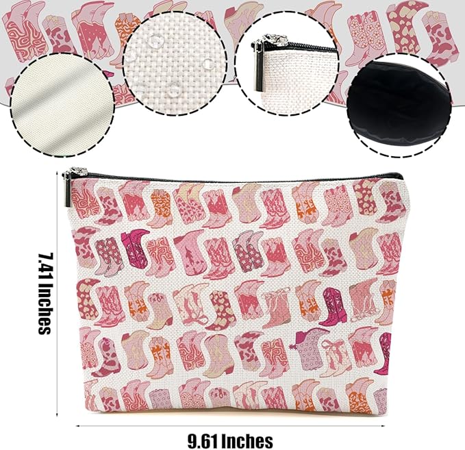DHKG 2pcs Western Makeup Bag Western Gifts for Women Cosmetic Bag Cowgirl Gifts for Women, Girls Sister, Pink Boots Cowboy Boots Gift Christmas Birthday Gift, Cowgirl Stuff