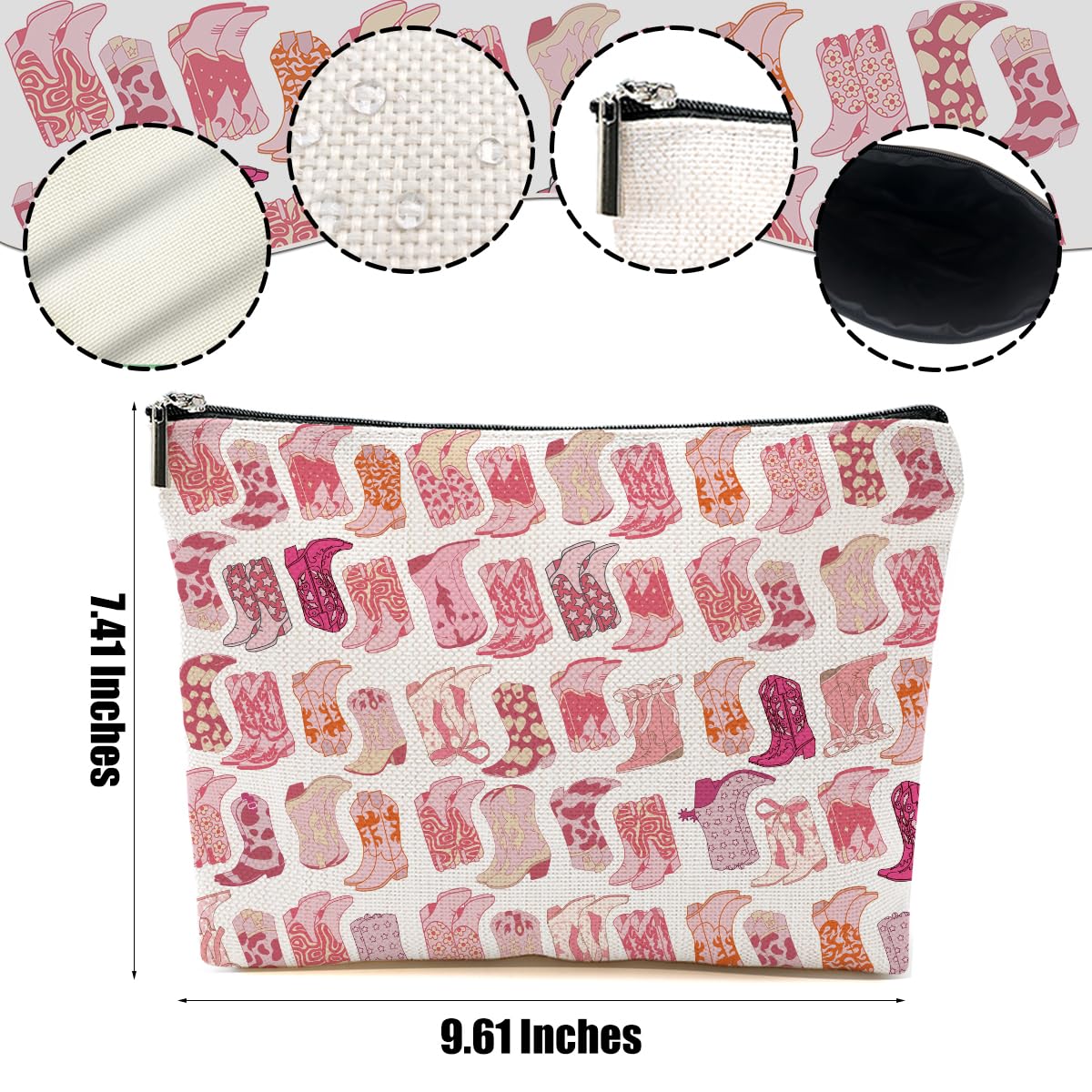 DHKG 2pcs Western Makeup Bag Western Gifts for Women Cosmetic Bag Cowgirl Gifts for Women, Girls Sister, Pink Boots Cowboy Boots Gift Christmas Birthday Gift, Cowgirl Stuff