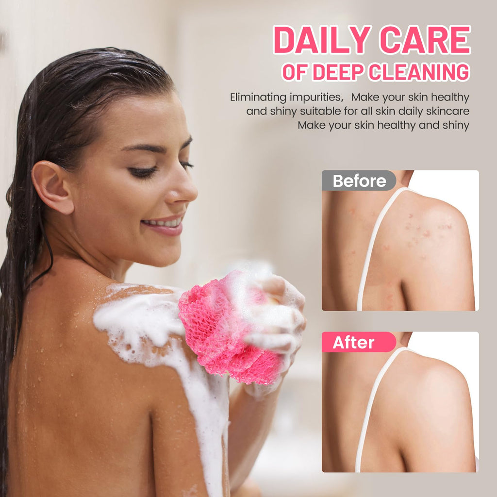 ZOCY African Net Sponge, Authentic Exfoliating Body Scrubber for Bath and Shower, Multiple Textures with Gentle Deep Exfoliating and Rich Lather for All Skins (Pink)