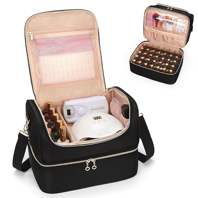 CUBETASTIC Extra Large Nail Polish Organizer - Three Layer Nail Organizers And Storage Bag, Portable Nail Supplies Organizer Case, Travel Carrying Box for Nail Tech Kit/Tattoo/Cosmetic
