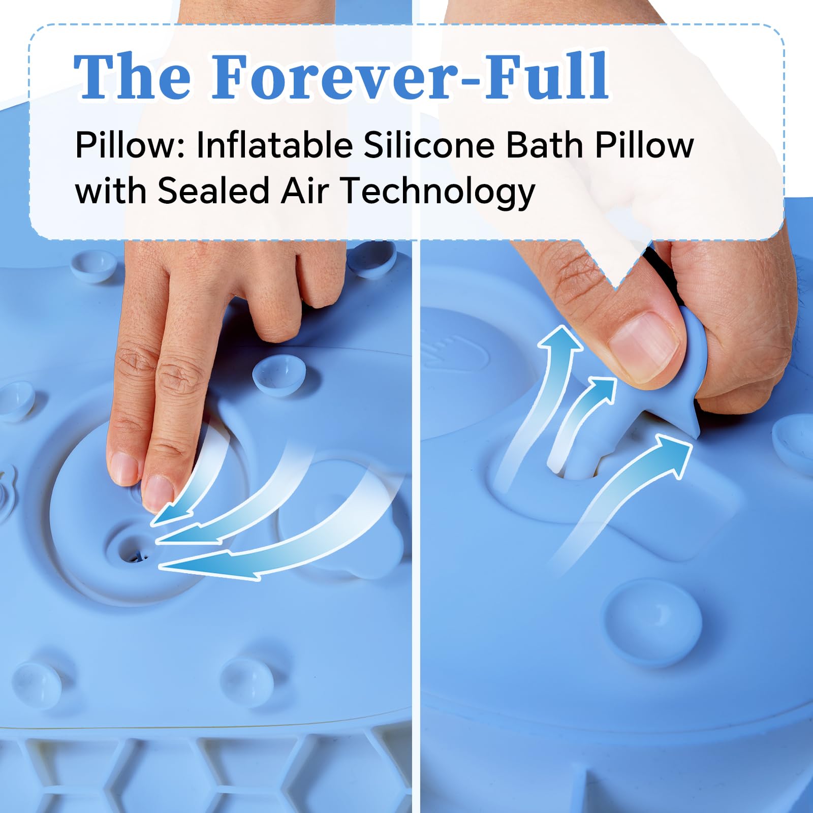 Luxury Silicone Bath Pillow for Tub, New Cloud-Soft 4D Air-Cushion Bathtub Pillow for Head and Neck & Back Support, Strong Suction Cups, Waterproof Quick-Dry Bathtub Headrest (Blue)