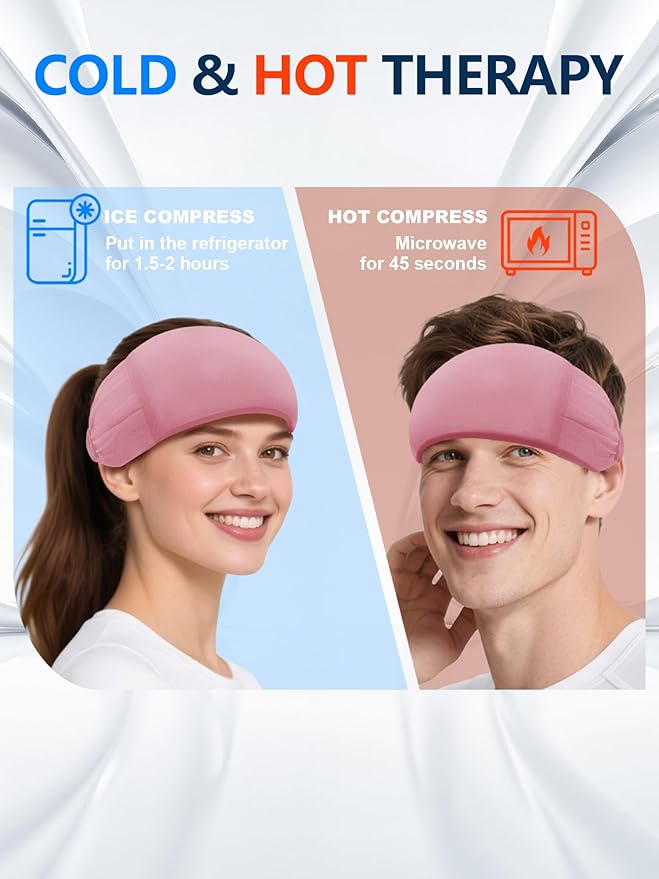 Multifunction Migraine Relief Cap,Soothing Headache Hat Ice Head Wrap,Cooling Gel Headband Neck Ice Wrap Cold Compress for Tension,Puffy Eyes,Stress,Hangover,Pink