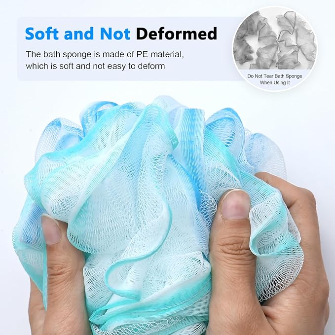 FORENEE Blue, Green and White Loofah on a Stick, PE Mesh Back Scrubber