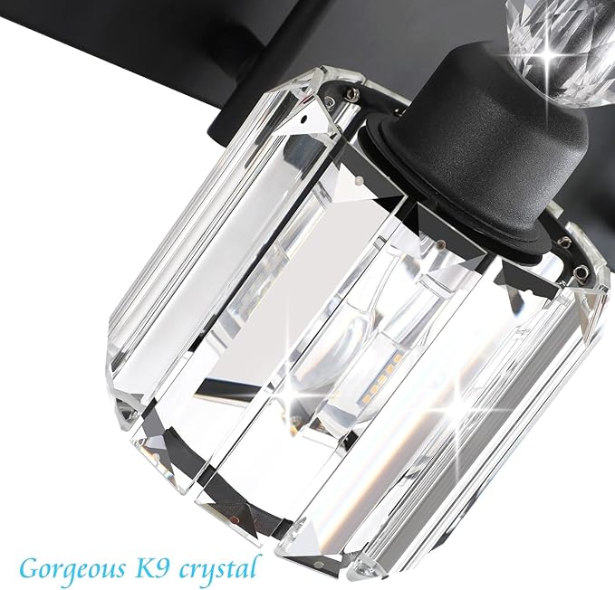 Ralbay Modern Crystal Vanity Light 3-Lights Modern Crystal Vanity Lights for Bathroom Matte Black Crystal Bath Wall Light Fixtures Modern Black Crystal Bathroom Light Fixtures
