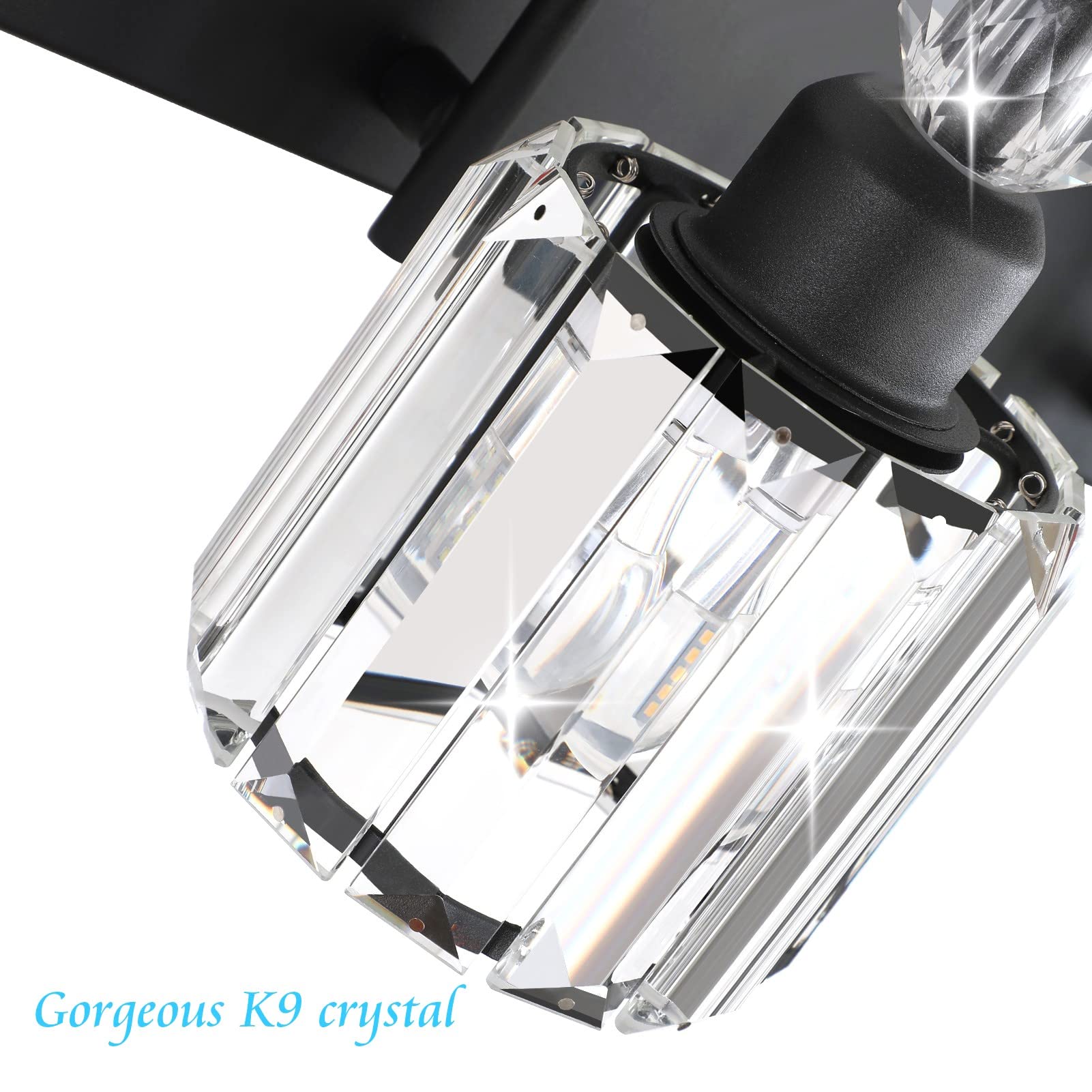 Ralbay Modern Crystal Vanity Light 3-Lights Modern Crystal Vanity Lights for Bathroom Matte Black Crystal Bath Wall Light Fixtures Modern Black Crystal Bathroom Light Fixtures