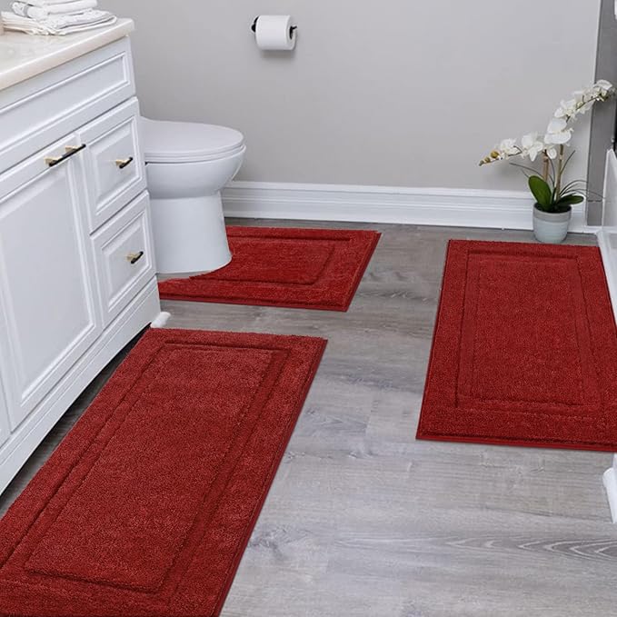 SHACOS Red Bathroom Rugs Sets 3 Piece Bath Mat U Shaped Toilet Rug