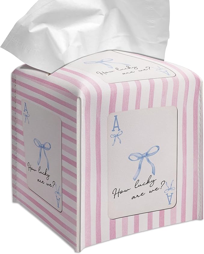 Grace Yonks Cute Tissue Box Cover Square - Ace of Hearts-Inspired Bow Design 5.2" PU Leather Holder for Vanity, Desk, or Bathroom Counter - Cube Case for Facial Tissues(003)