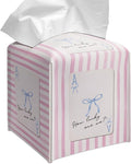 Grace Yonks Cute Tissue Box Cover Square - Ace of Hearts-Inspired Bow Design 5.2" PU Leather Holder for Vanity, Desk, or Bathroom Counter - Cube Case for Facial Tissues(003)