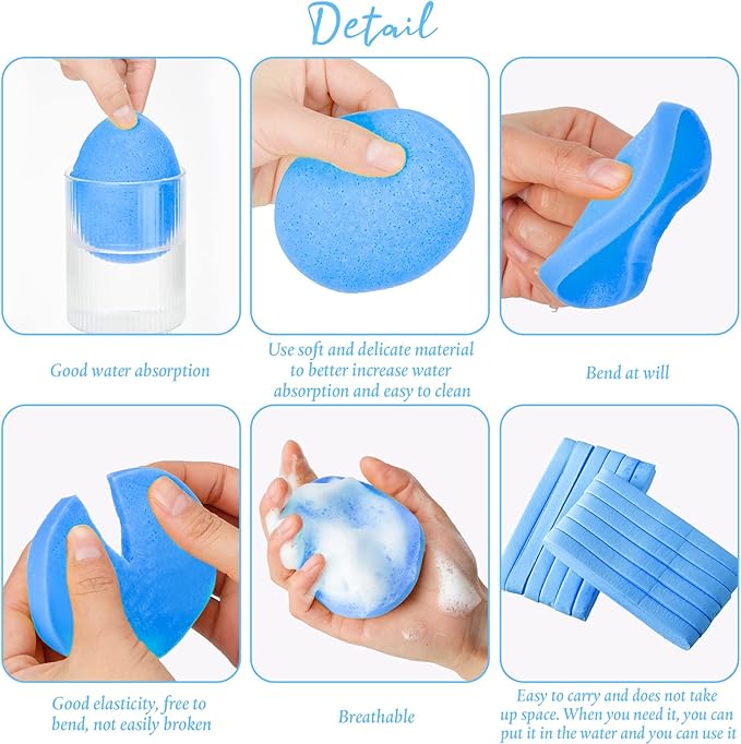 Foaincore 600 Pieces Compressed Facial Sponge Round Facial Sponge for Estheticians Face Sponges for Cleansing Makeup Removal Wash Pads Disposable Sponges for Women Spa Exfoliating Cleansing(Blue)