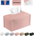 PARIERIS Tissue Box Cover PU Leather Tissue Holder Rectangle Facial Tissue Case Tissue Box Organizer Dispenser for Bathroom, Kitchen, Home, Office, Tabletop (SoftPink, Short)
