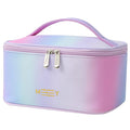 Gradient Travel Makeup Bag for Women, PU Leather Cosmetic Bag, Rainbow Pink