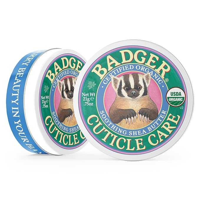 Badger Cuticle Cream, Deep Hydration for Dry, Cracked Cuticles & Hangnails, 100% Organic Cuticle Balm with Rich Shea Butter for Strong, Healthy Nails, Non-Greasy Cuticle Oil, .75oz Tin