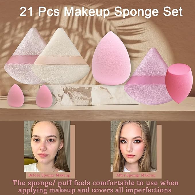 GFOUNS 21 pcs Makeup Sponge Bulk:Makeup Sponges 21 Pcs for Liquid, Cream, and Powder, Multi-colored Pink make up sponges for foundation