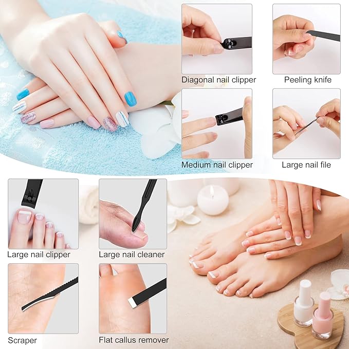 Manicure Set Pedicure Kit Womens Nail Clippers Set 32 in 1 Professional Grooming Care Tools Nail Kit Including Facial, Fingernails and Toenails Care with Travel Case Women (Wine-colored 32 in 1)