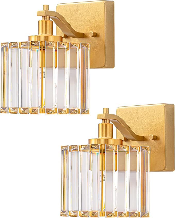 EDISHINE Modern Gold Crystal Wall Sconces Set of 2, Bathroom Vanity Lights