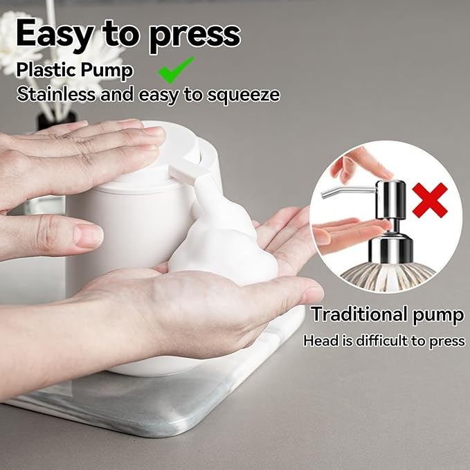 AZMOYAC Ceramic Foaming Soap Dispenser, 12 Oz Foam Hand Soap Dispenser for Bathroom, Face Wash Dispenser Bottle with Foaming Pump, Refillable Lotion Dish Soap Foam Dispenser for Kitchen, Matte White