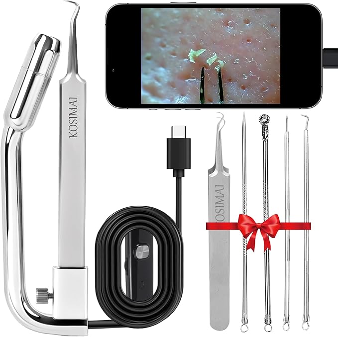 Kosimai Black Head Remover for Face Tool Professional Pimple Popper HD Camera,30 Times Magnification 1080P, (Silver)