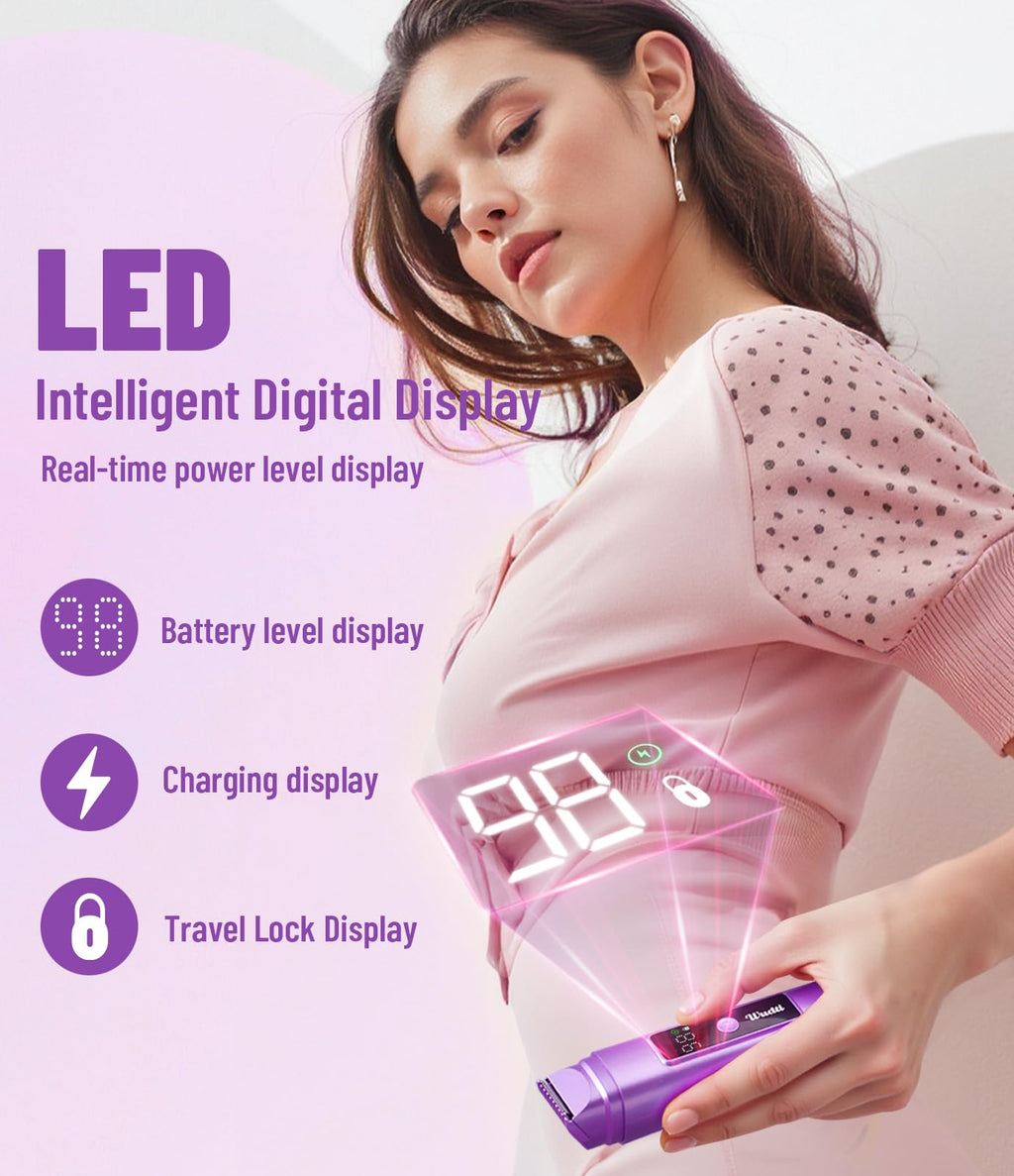 Dynooper Electric Bikini Trimmer for Women: IPX7 Waterproof Dual Head Cordless Electric Shaver for Women with LED Display & 0.5mm Ceramic Blades for Pubic Hair, Face, Legs - Grape Purple